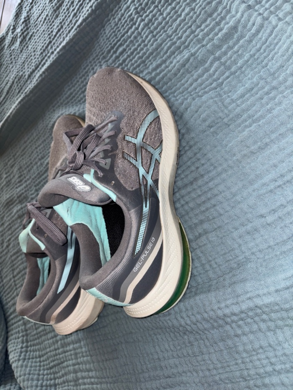 Asics Gray Athletic Sneakers with Light Blue Accents